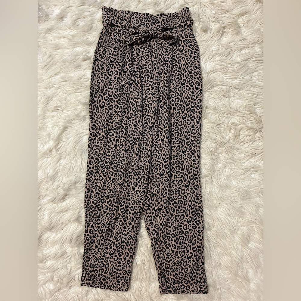American Eagle Leopard Print Women's Small Pants Elastic Waistband w/ Belt Tie